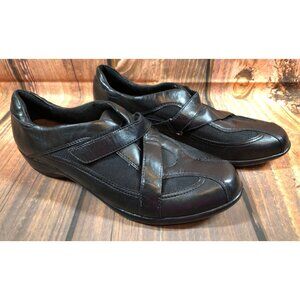 CLARKS Everyday Casual Strap Black Leather Shoes 84972 Womens 9 M (10a3)